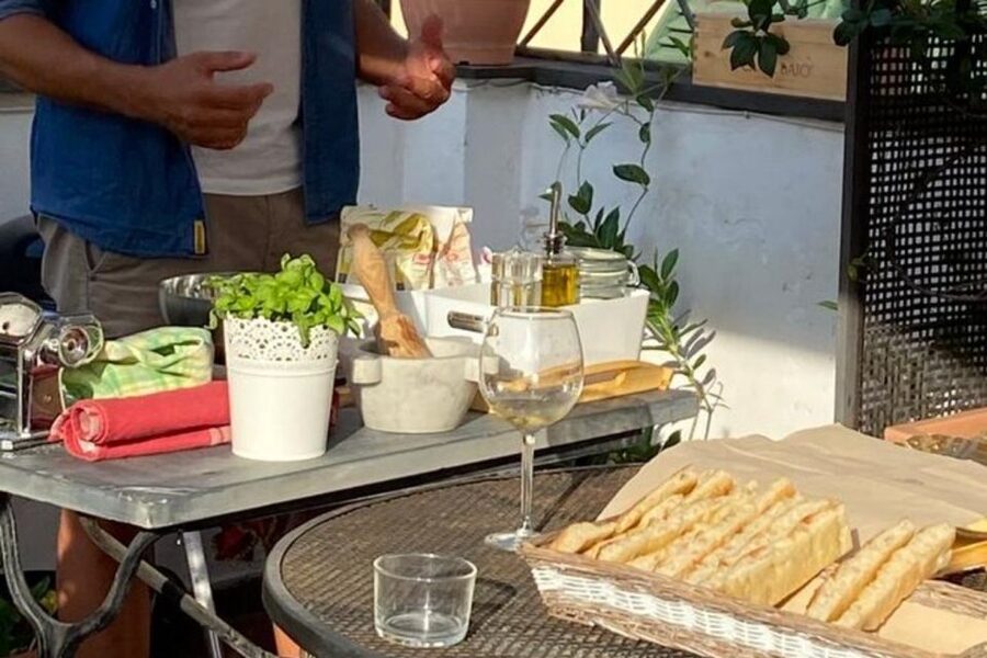 Genova: Homemade Pasta & Pesto Local Chef Class with Wine - Mixing pasta dough by hand