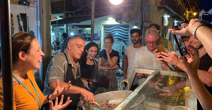 Palermo: Small Group Night Street Food Tour - Walking from Teatro Massimo toward the old port