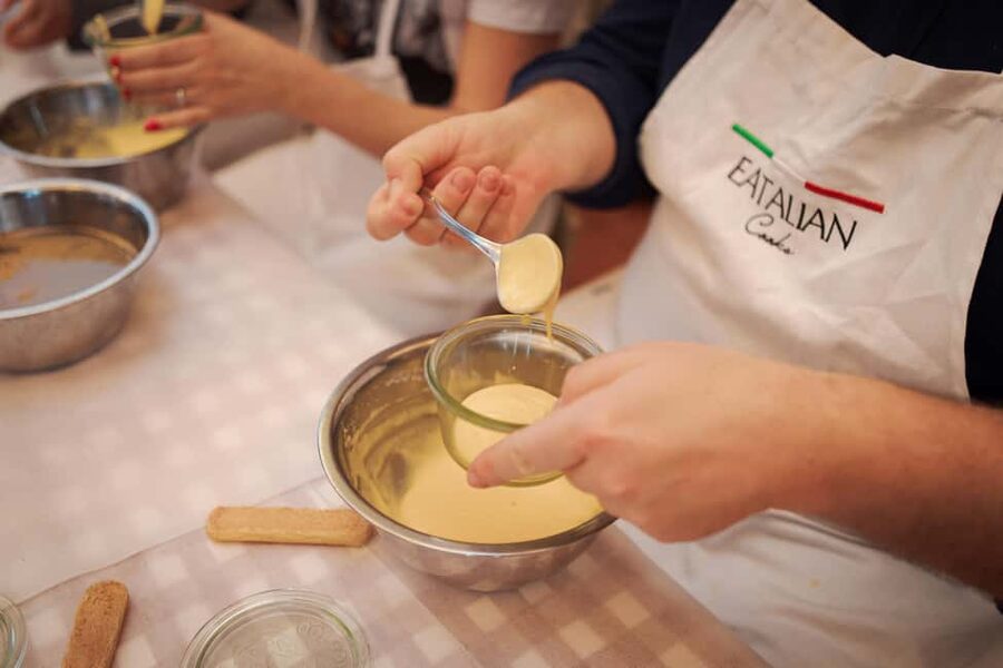 Rome: Pizza and Tiramisu Cooking Class in Piazza Navona - Making tiramisu while the pizza cooks