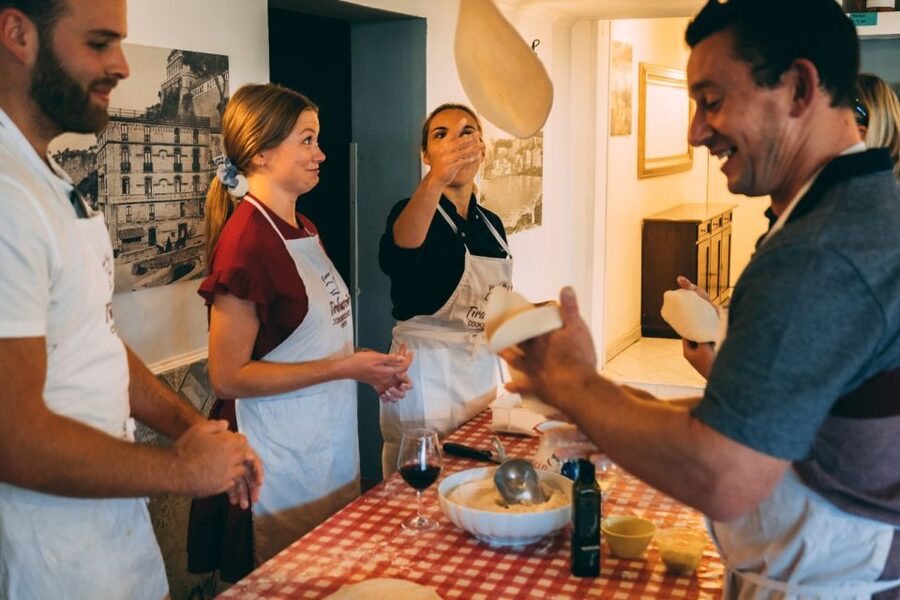 Sorrento: Pizza Making Class at Tirabusciò Cooking School - Starting with mozzarella and olive oil